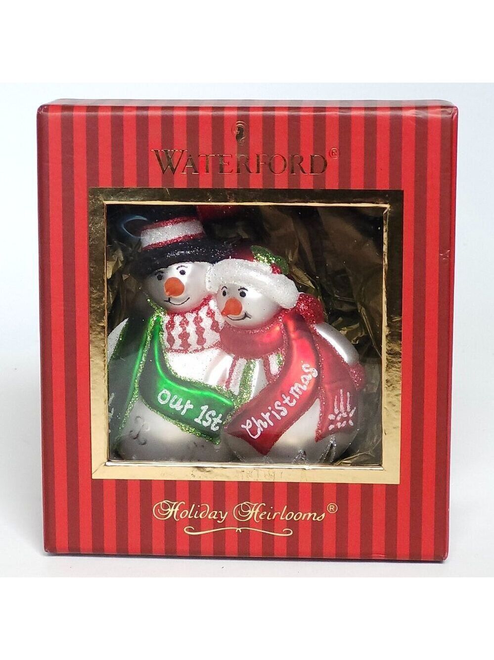 Waterford Herloom Ornaments Our First Christmas Snowman Couple BNIP